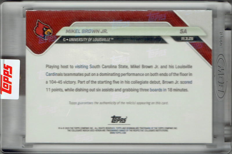 Mint Mikel Brown Jr. Rookie Card 2025 Bowman University Now #5A Orange Game Worn Shoe #8/25 Louisville