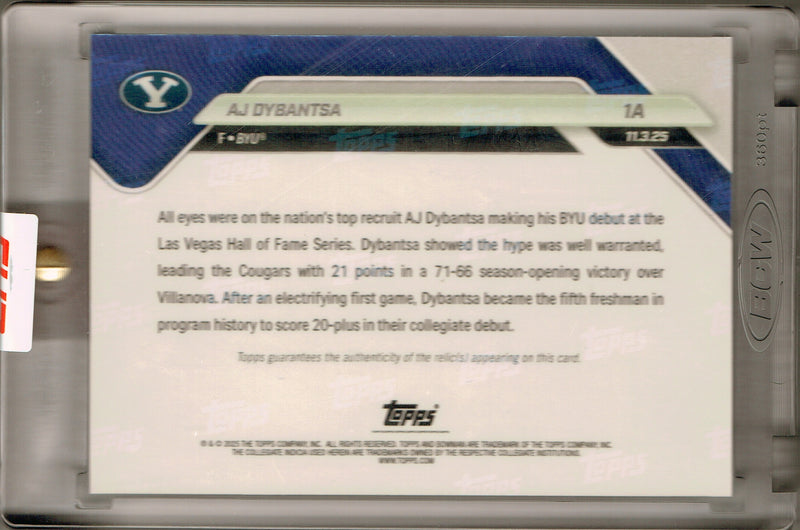 Mint A.J. Dybantsa Rookie Card 2025 Bowman University Now #1A Orange Game Worn Shoe #18/25 BYU Cougars