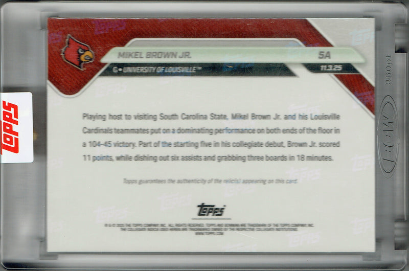 Mint Mikel Brown Jr. Rookie Card 2025 Bowman University Now #5A Orange Game Worn Shoe #25/25 Louisville