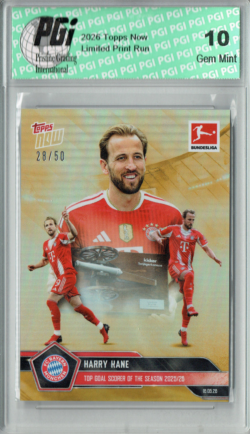 Harry Kane 2026 Topps Now #194 Gold Foil Only 50 Made Rare Trading Card PGI 10 Gem Mint