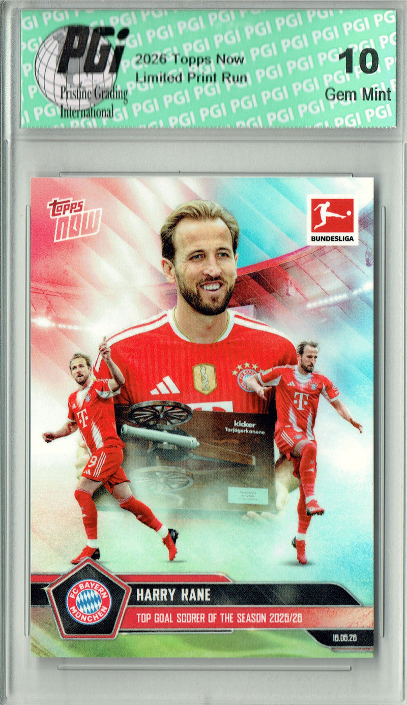 Harry Kane 2026 Topps Now #194 Top Goal Scorer Rare Trading Card PGI 10 Gem Mint