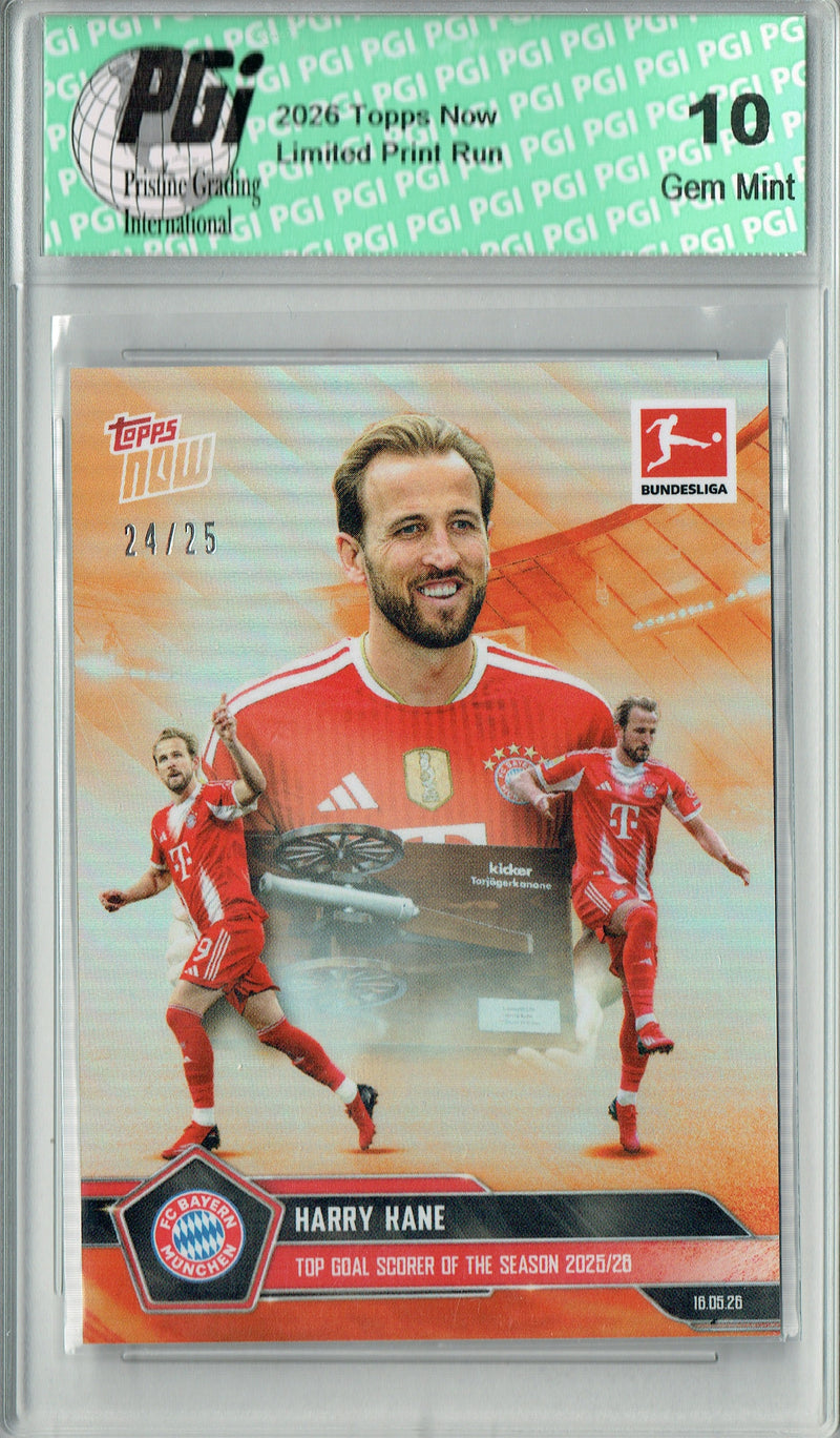 Harry Kane 2026 Topps Now #194 Orange Foil Only 25 Made Rare Trading Card PGI 10 Gem Mint
