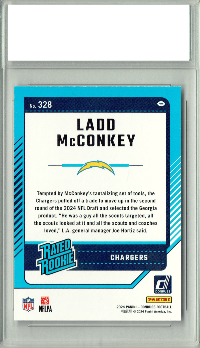 Ladd McConkey Rookie Card 2024 Donruss Football #328 Rated, PGI 10, Los Angeles Chargers Football