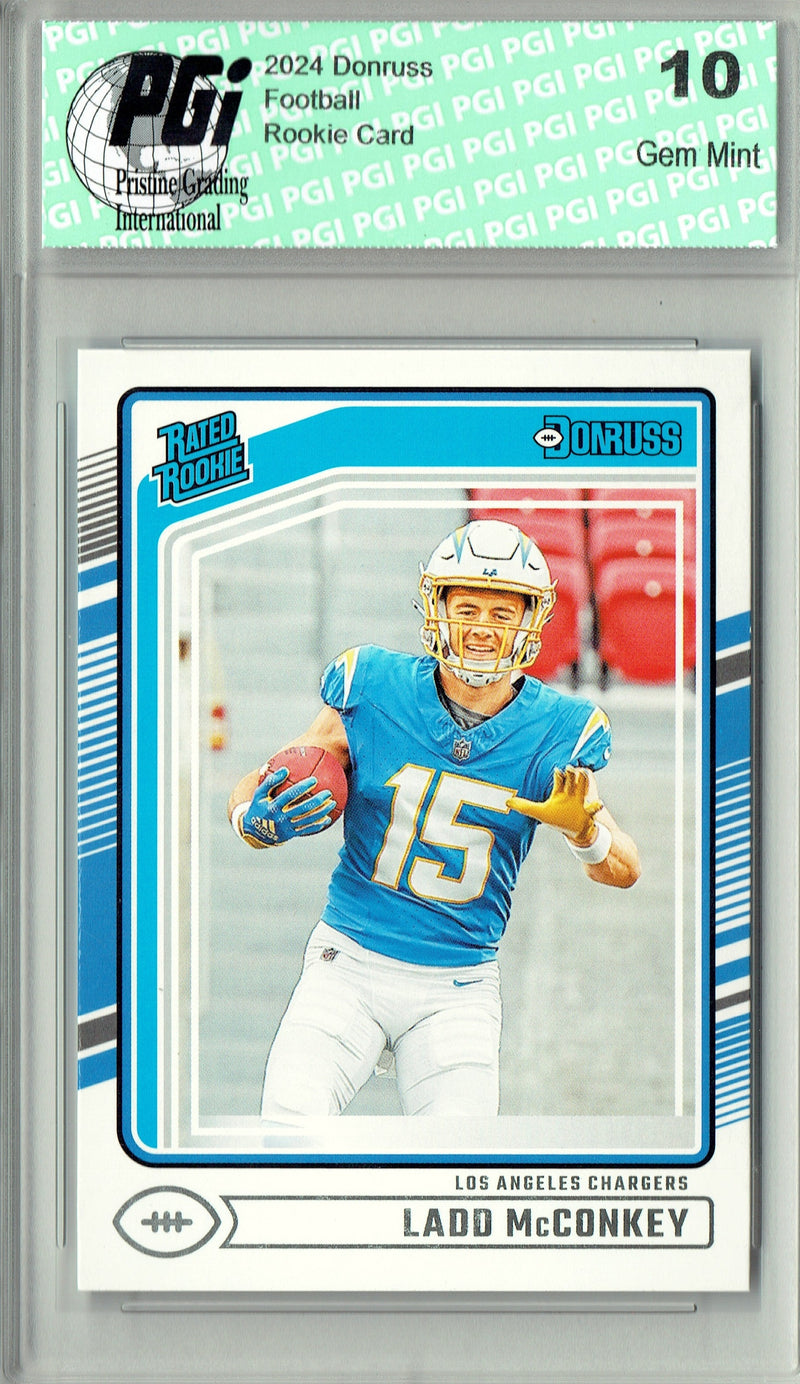 Ladd McConkey Rookie Card 2024 Donruss Football #328 Rated, PGI 10, Los Angeles Chargers Football