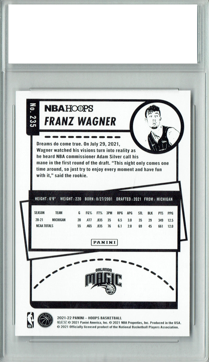 Franz Wagner Rookie Card 2021 NBA Hoops #235, Certified Mint+ Condition, Los Angeles Lakers Basketball