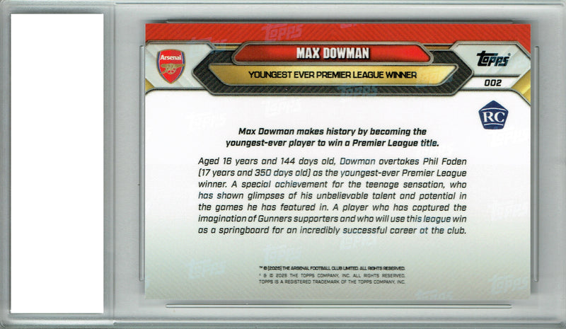 Max Dowman Rookie Card 2025 Topps Now #2 Champions, Certified Mint+ Condition, Arsenal Soccer