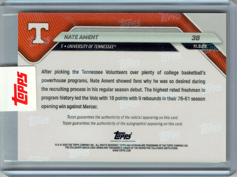 Mint Nate Ament 2025 Bowman University Now #3 Auto/Sneaker Auto 7/10 Rookie Card