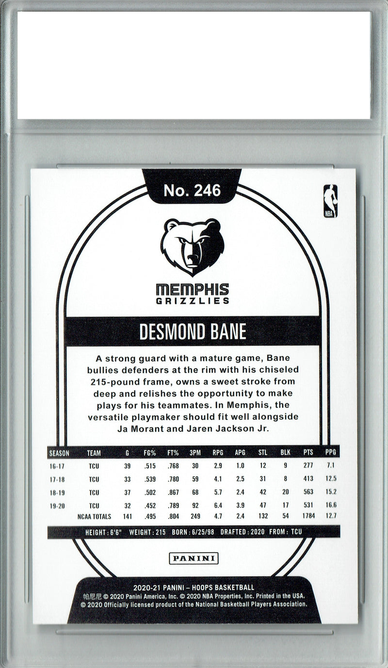 Desmond Bane Rookie Card 2020 NBA Hoops #246, PGI 10, Memphis Grizzlies Basketball
