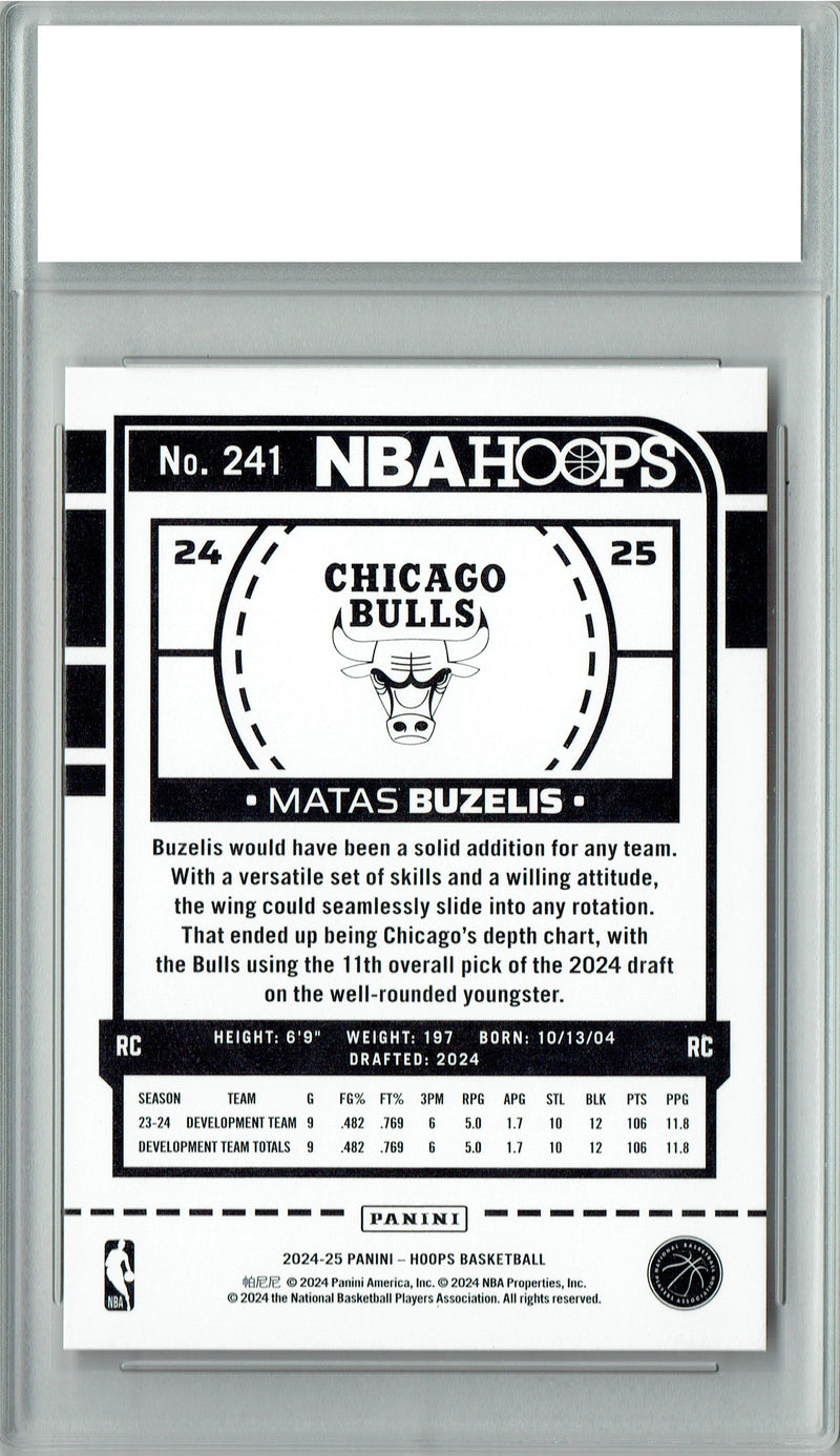 Matas Buzelis Rookie Card 2024 NBA Hoops #241, Certified Mint+ Condition, Chicago Bulls Basketball