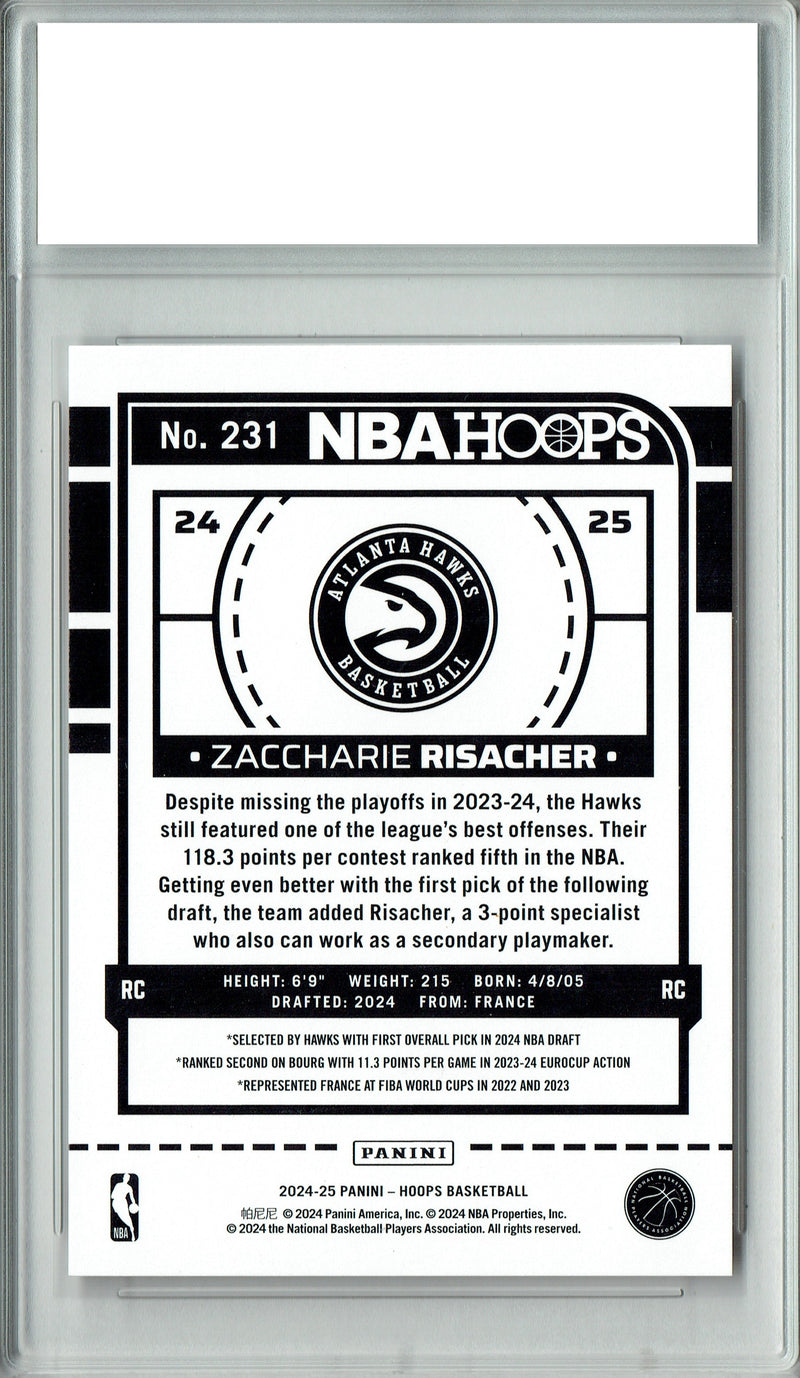 Zaccharie Risacher Rookie Card 2024 NBA Hoops #231, Certified Mint+ Condition, Atlanta Hawks Basketball