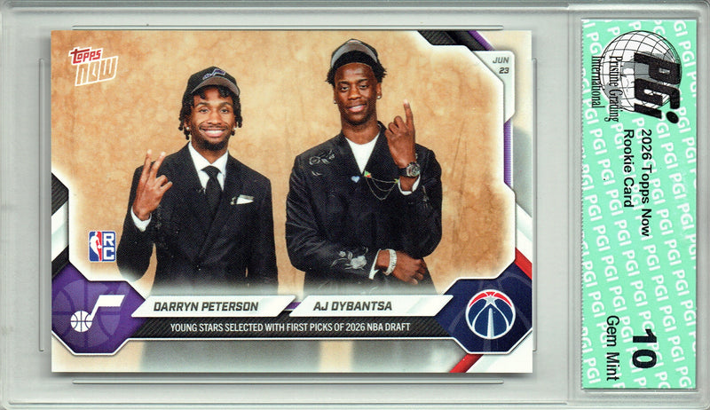 A.J. Dybantsa/Darryn Peterson Rookie Card 2026 Topps Now #DPAJ Draft Night, PGI 10, Washington Wizards Basketball