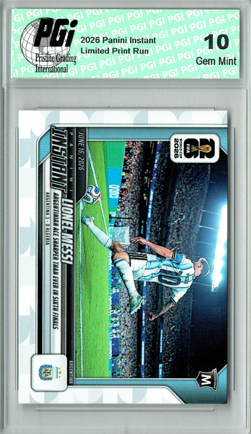 Lionel Messi Trading Card 2026 Panini Instant #45 World Cup Argentina Ace, PGI 10, Argentina Soccer