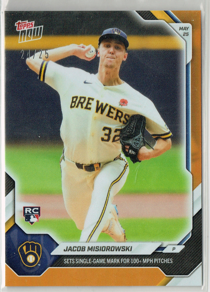 Jacob Misiorowski Rookie Card 2026 Topps Now #244 Orange Foil #24/25, Mint Condition, Milwaukee Brewers Baseball