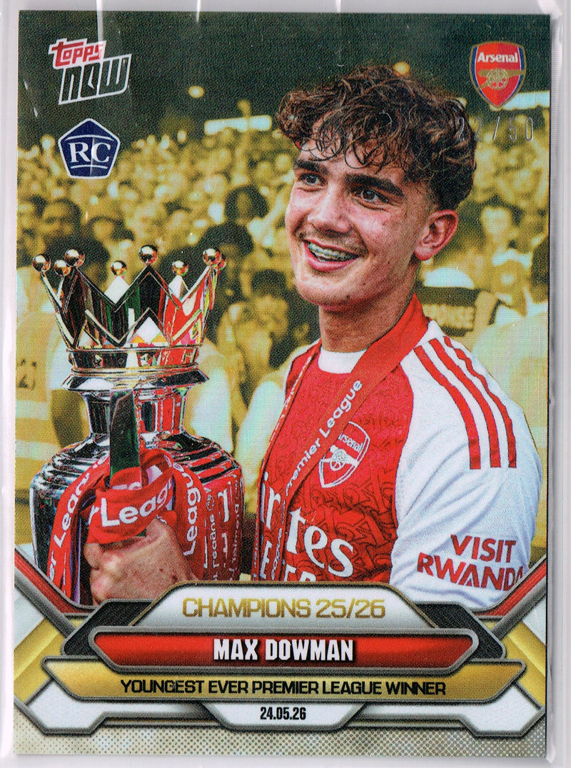 Mint Max Dowman 2026 Topps Now #2 Youngest Premier League Winner Rookie Card