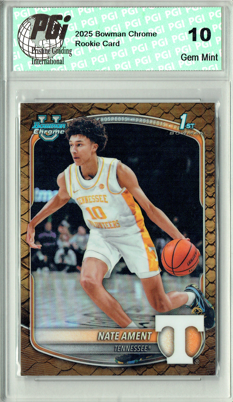 Nate Ament Rookie Card 2025 Bowman Chrome #BCP-5 Reptilian Refractor, PGI 10, Tennessee