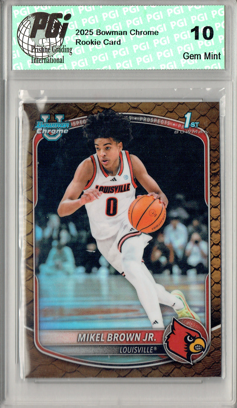Mikel Brown Jr. Rookie Card 2025 Bowman Chrome #BCP-12 Reptilian Refractor, PGI 10, Louisville