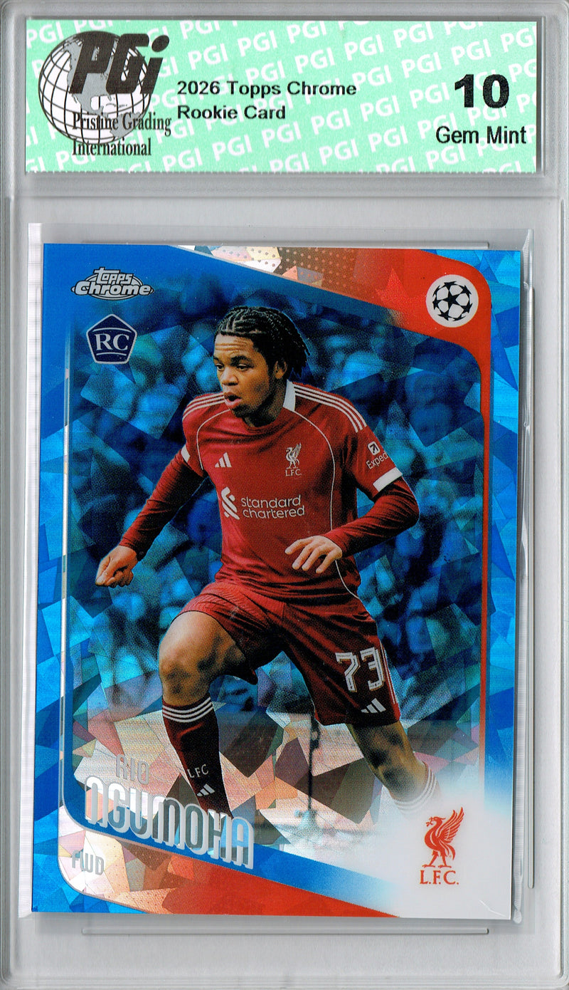 Rio Ngumoha Rookie Card 2026 Topps Chrome Sapphire #191, PGI 10, Liverpool Soccer
