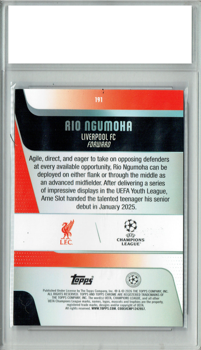 Rio Ngumoha Rookie Card 2026 Topps Chrome Sapphire #191, PGI 10, Liverpool Soccer