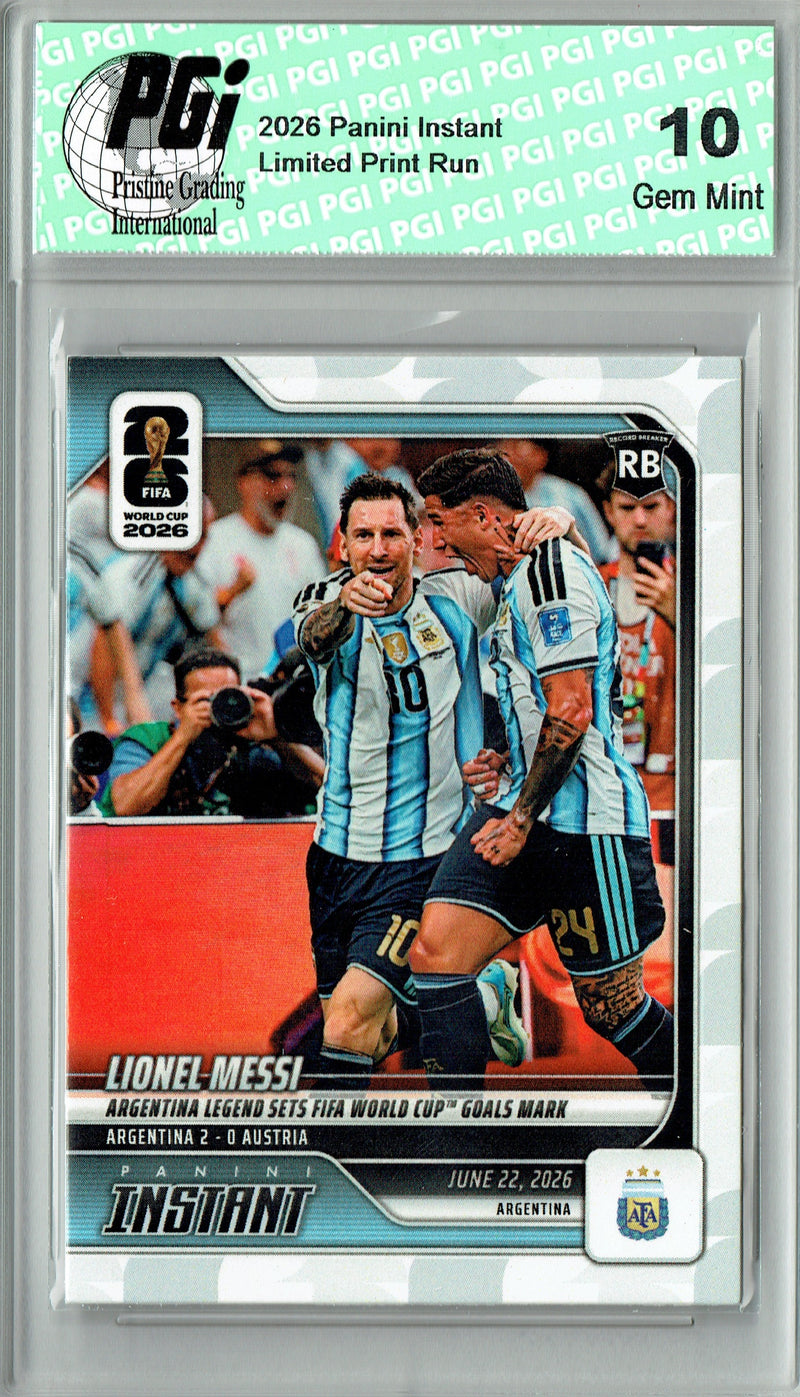 Lionel Messi Trading Card 2026 Panini Instant #88 Sets W.C. Goals Mark, PGI 10, Argentina Soccer