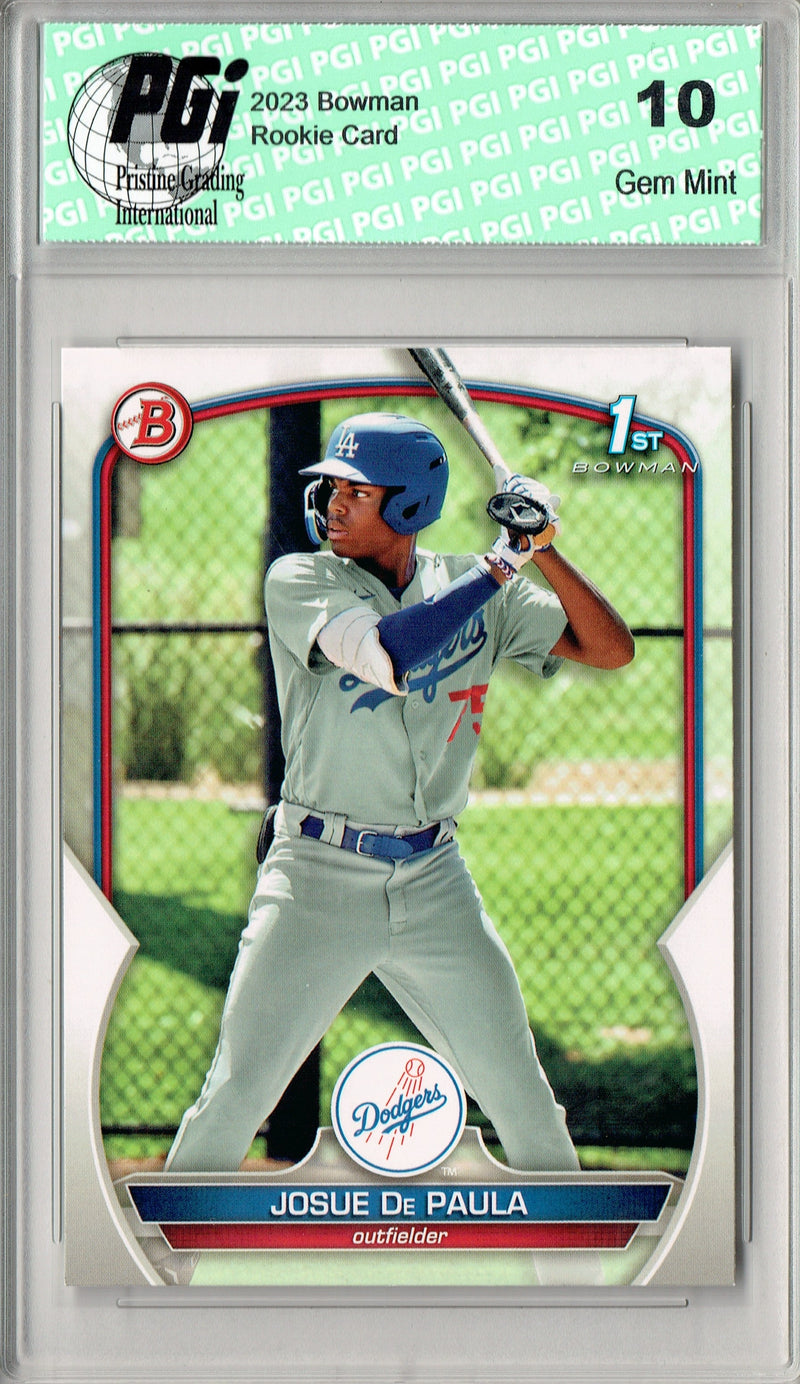 Josue De Paula Rookie Card 2023 1st Bowman #BP-111, PGI 10, Los Angeles Dodgers Baseball
