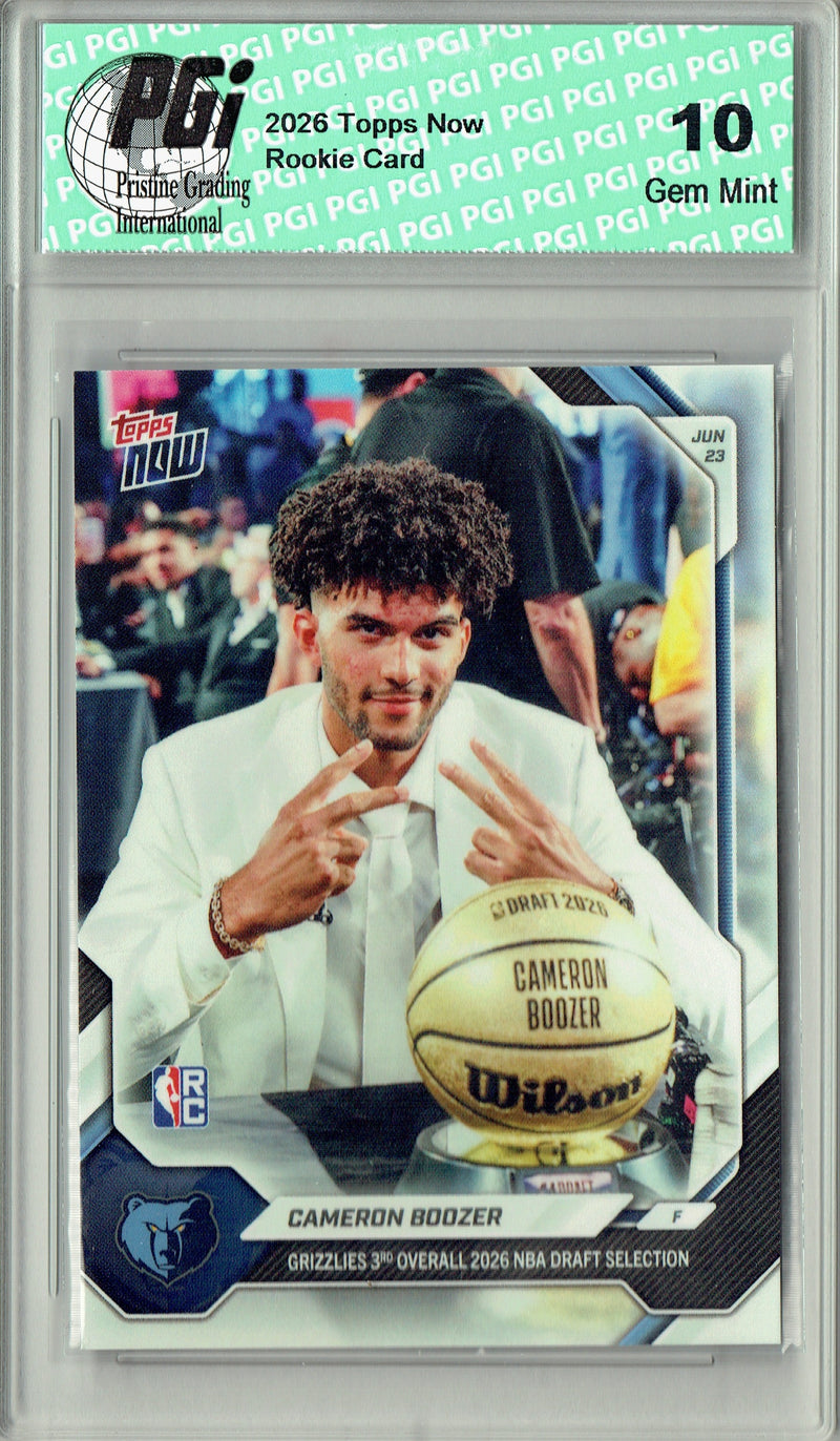 Cameron Boozer Rookie Card 2026 Topps Now #CB00-SP Image Variation SP, PGI 10, Memphis Grizzlies Basketball