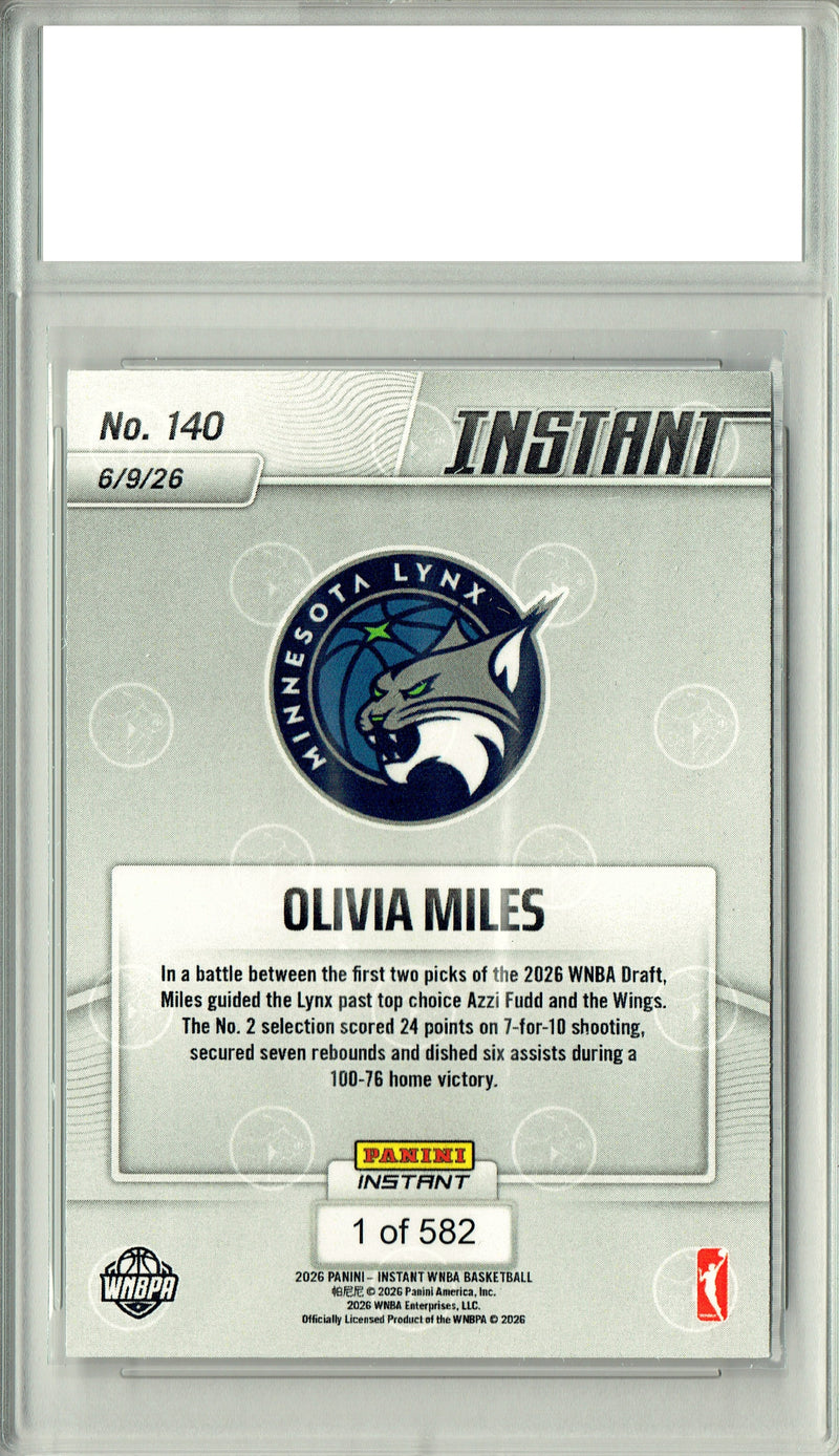Olivia Miles 2026 Panini Instant #140 Shows Out In Showdown Rookie Card PGI 10