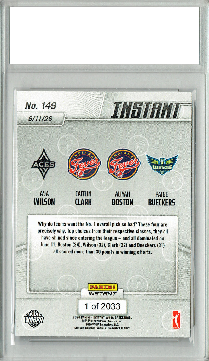 2026 Panini Instant #149 4 #1s Score 30 Caitlin Bueckers A'ja Aliyah Card PGI 10