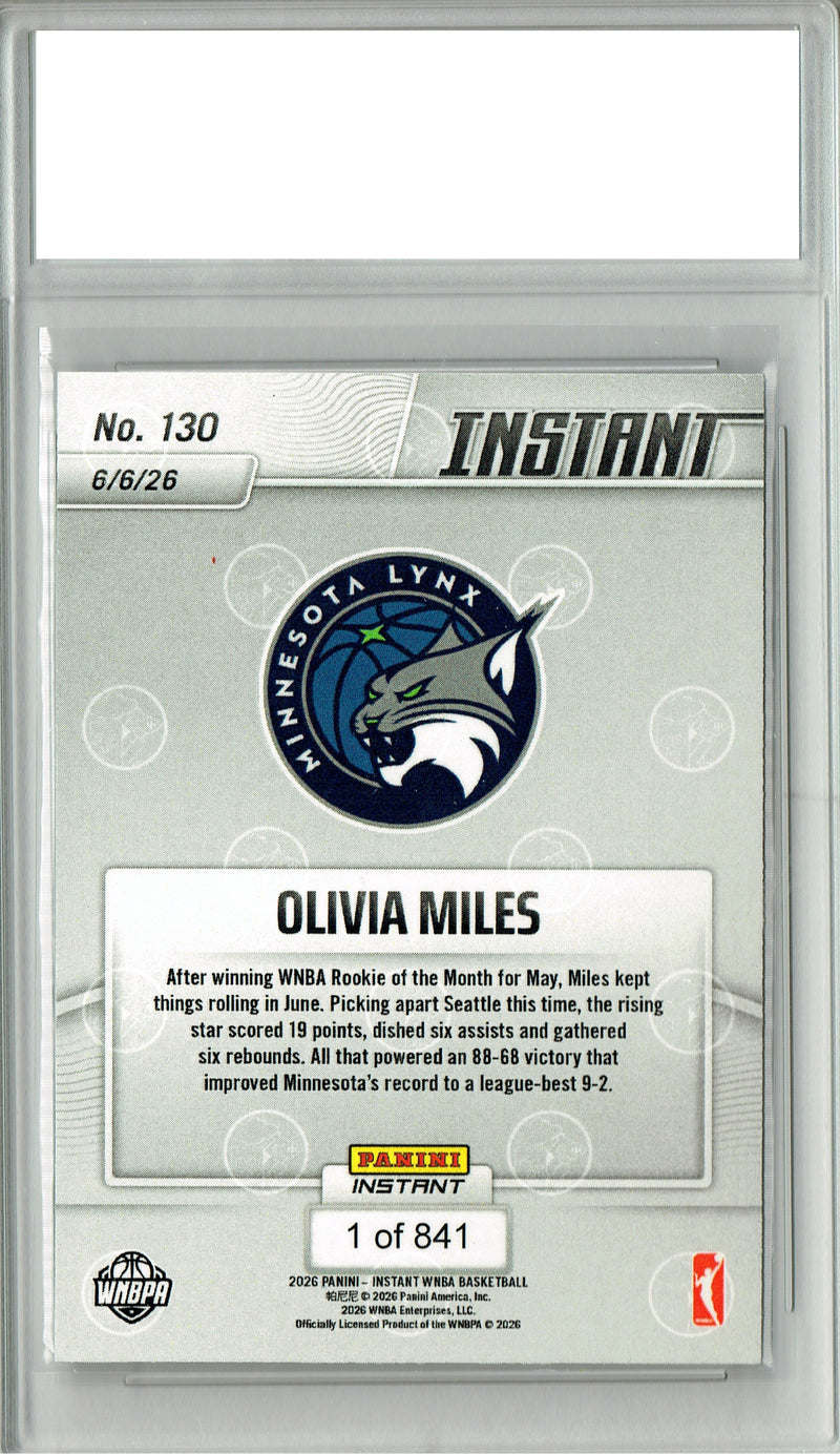 Olivia Miles Rookie Card 2026 Panini Instant #140 Shows Out In Showdown, Certified Mint+ Condition, Minnesota Lynx Basketball