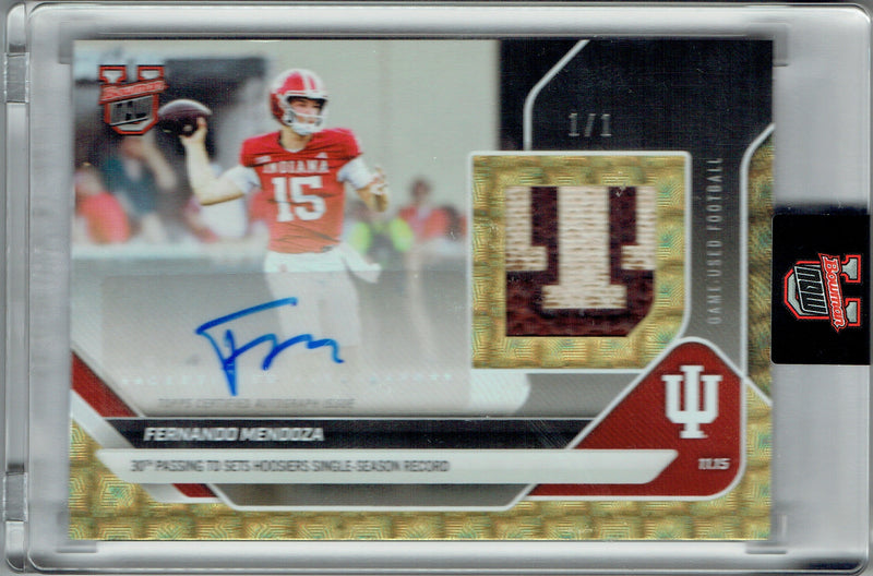 Fernando Mendoza 2025 Bowman U Now #450 Gold Foilfractor 1/1 Auto Game Used Ball Card