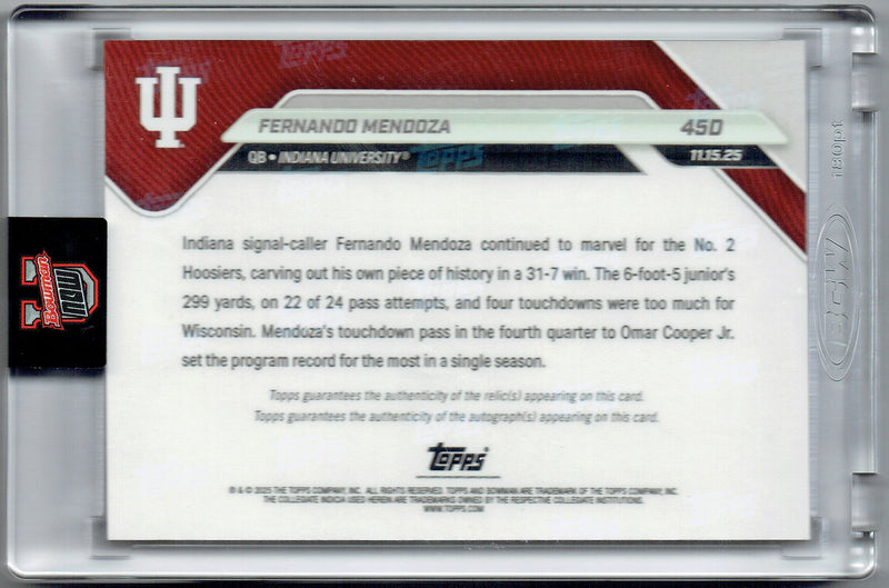Fernando Mendoza 2025 Bowman U Now #450 Gold Foilfractor 1/1 Auto Game Used Ball Card