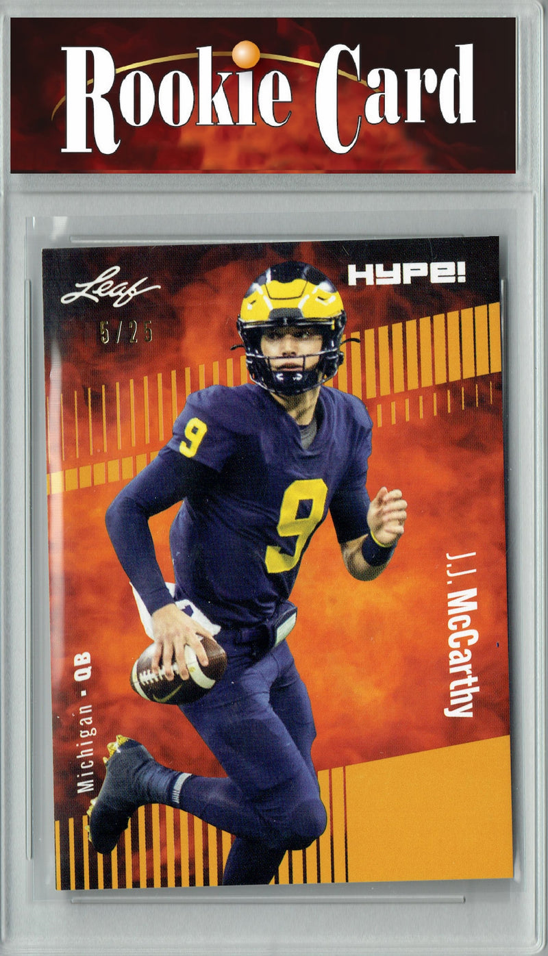 J.J. McCarthy Rookie Card Minnesota Football Trading Card 2023 Leaf HYPE! #122 Gold SP Just 25 Made  Certified Mint+