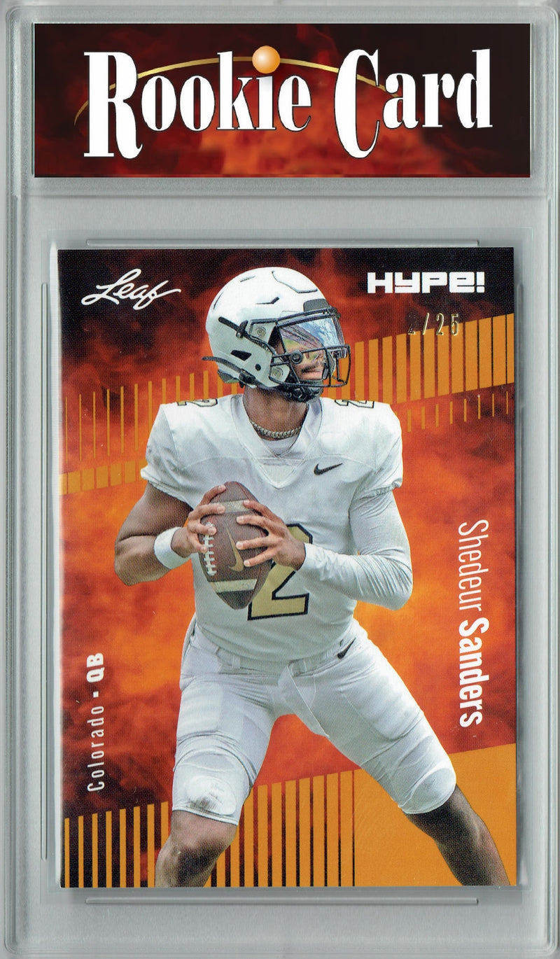 Shedeur Sanders Rookie Card Colorado Football Trading Card 2024 Leaf HYPE! #155A Gold SP 25 Made  Certified Mint+