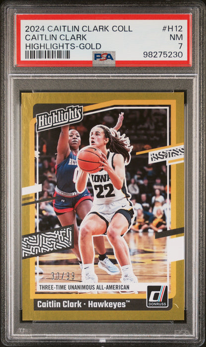 PSA 7 2024 Panini Caitlin Clark Collection #H12 Gold SP 30/99 Rookie Card