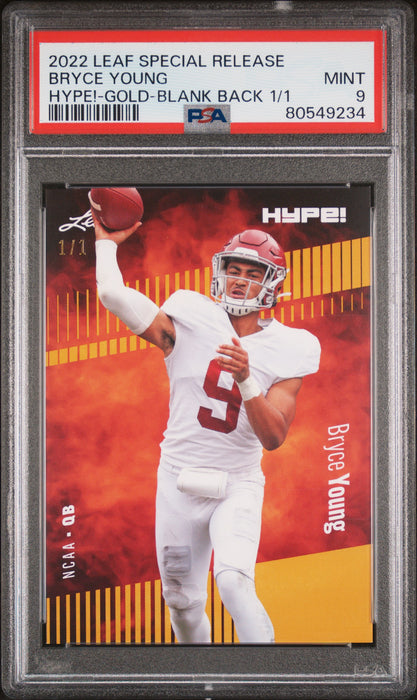 PSA 9 Bryce Young 2022 Leaf Hype! #80A Gold Blank Back 1/1 Rookie Card