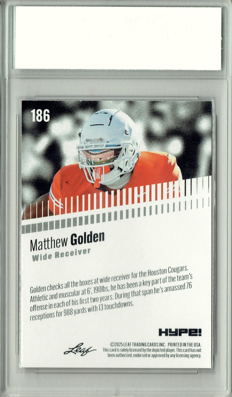 Matthew Golden Rookie Card Green Bay PGI 10 Football Trading Card 2025 Leaf HYPE! #186 Purple 10 Made