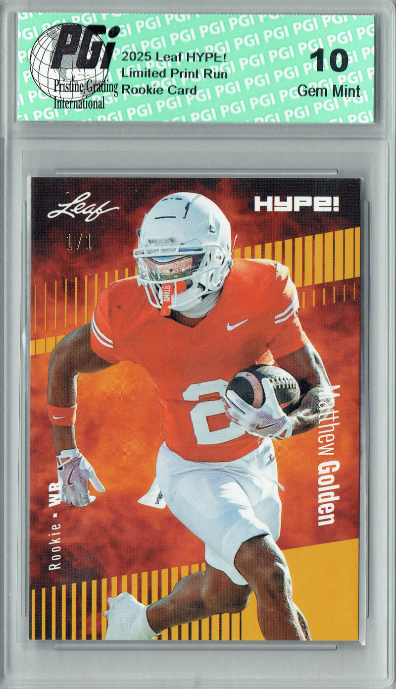 Matthew Golden Rookie Card Green Bay PGI 10 Football Trading Card 2025 Leaf HYPE! #186 Gold Blank Back 1/1