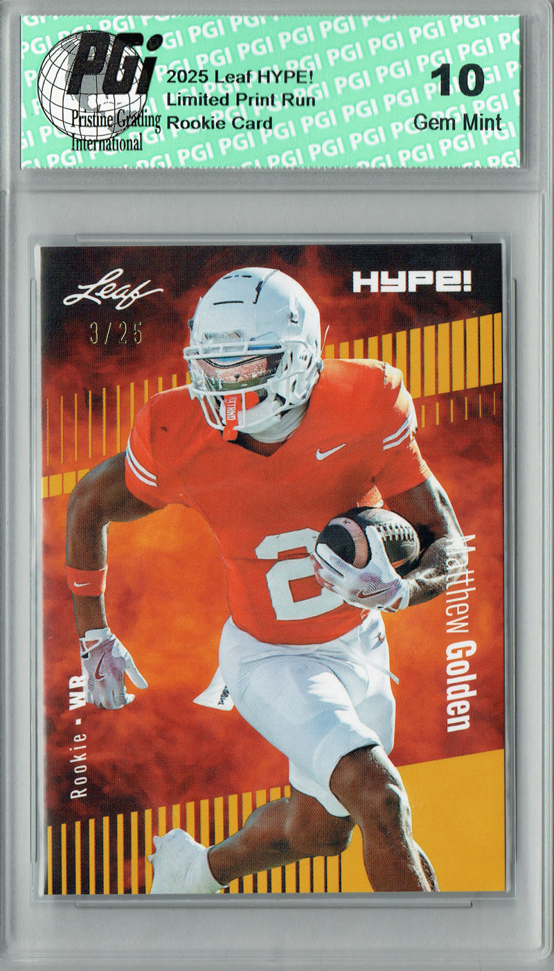 Matthew Golden Rookie Card Green Bay PGI 10 Football Trading Card 2025 Leaf HYPE! #186 Gold 25 Made