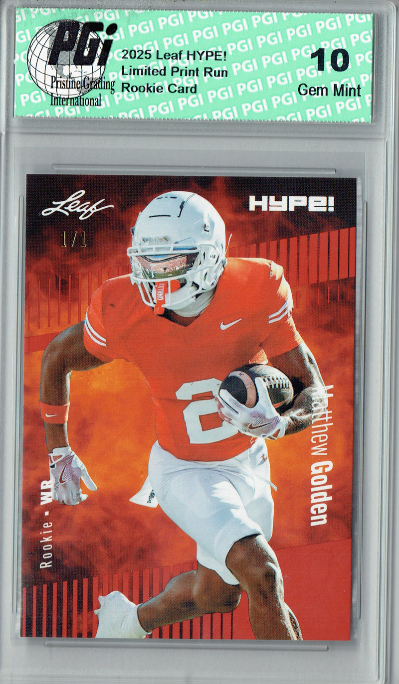Matthew Golden Rookie Card Green Bay PGI 10 Football Trading Card 2025 Leaf HYPE! #186 Orange Blank Back 1/1