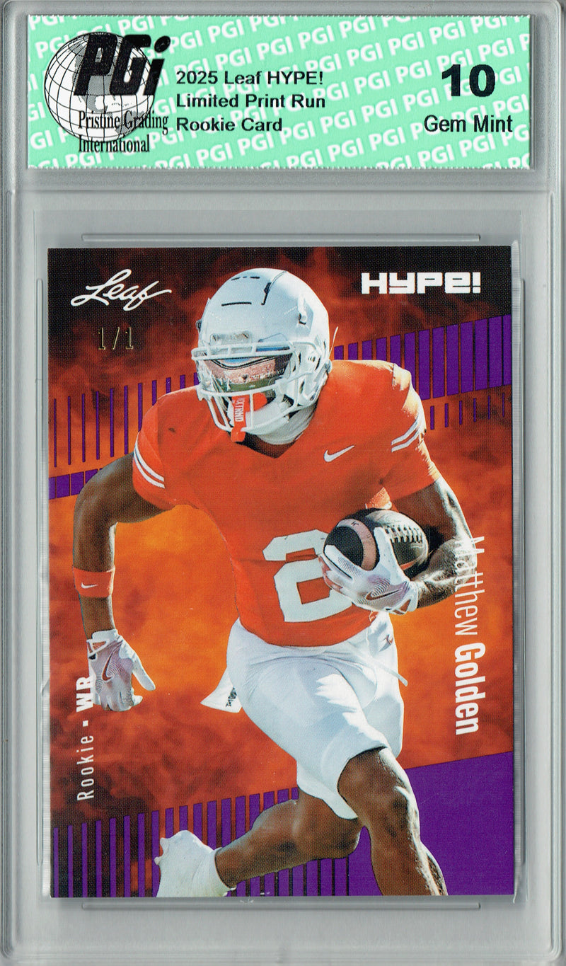 Matthew Golden Rookie Card Green Bay PGI 10 Football Trading Card 2025 Leaf HYPE! #186 Purple Blank Back 1/1