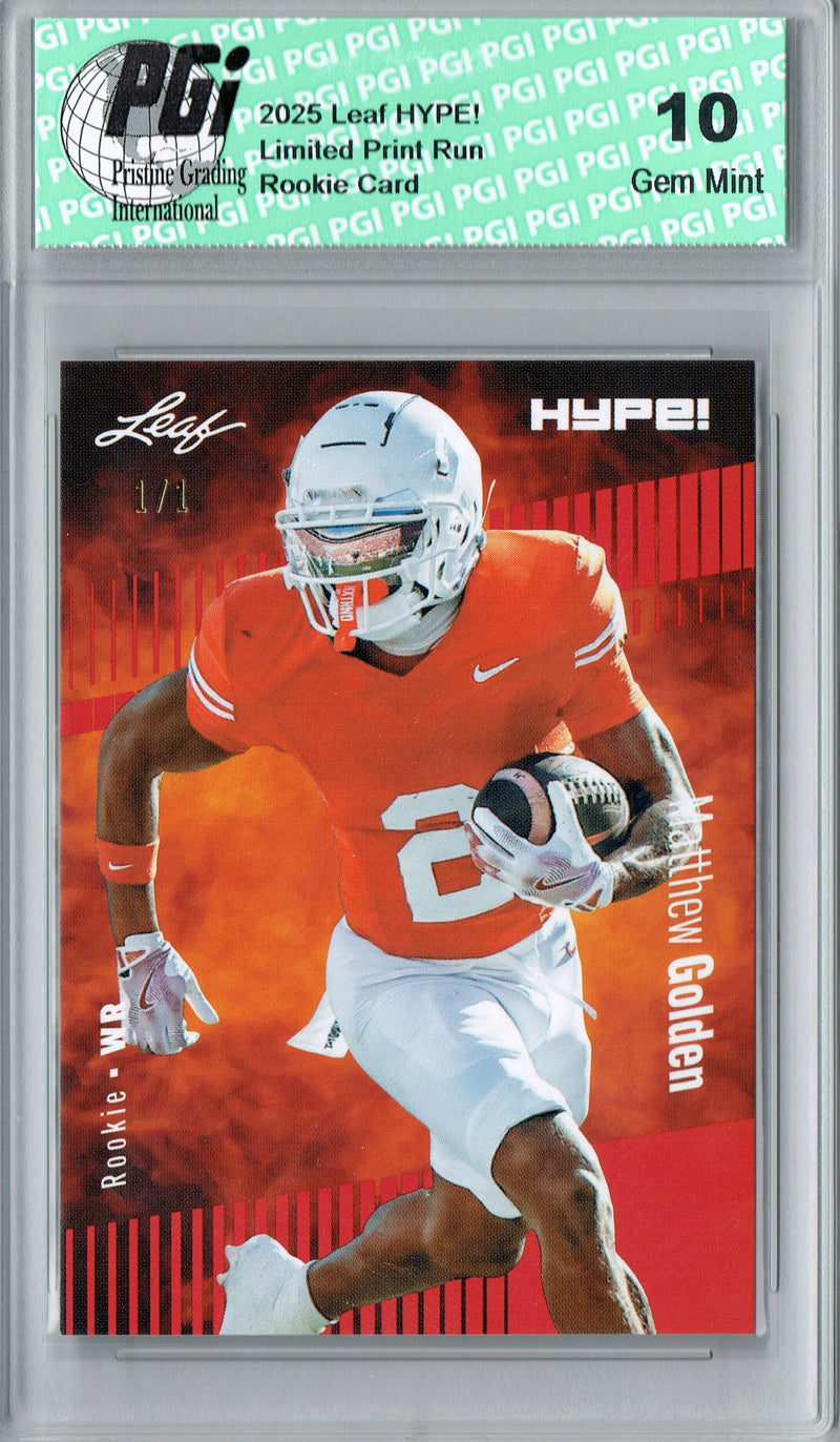 Matthew Golden Rookie Card Green Bay PGI 10 Football Trading Card 2025 Leaf HYPE! #186 Red Blank Back 1/1