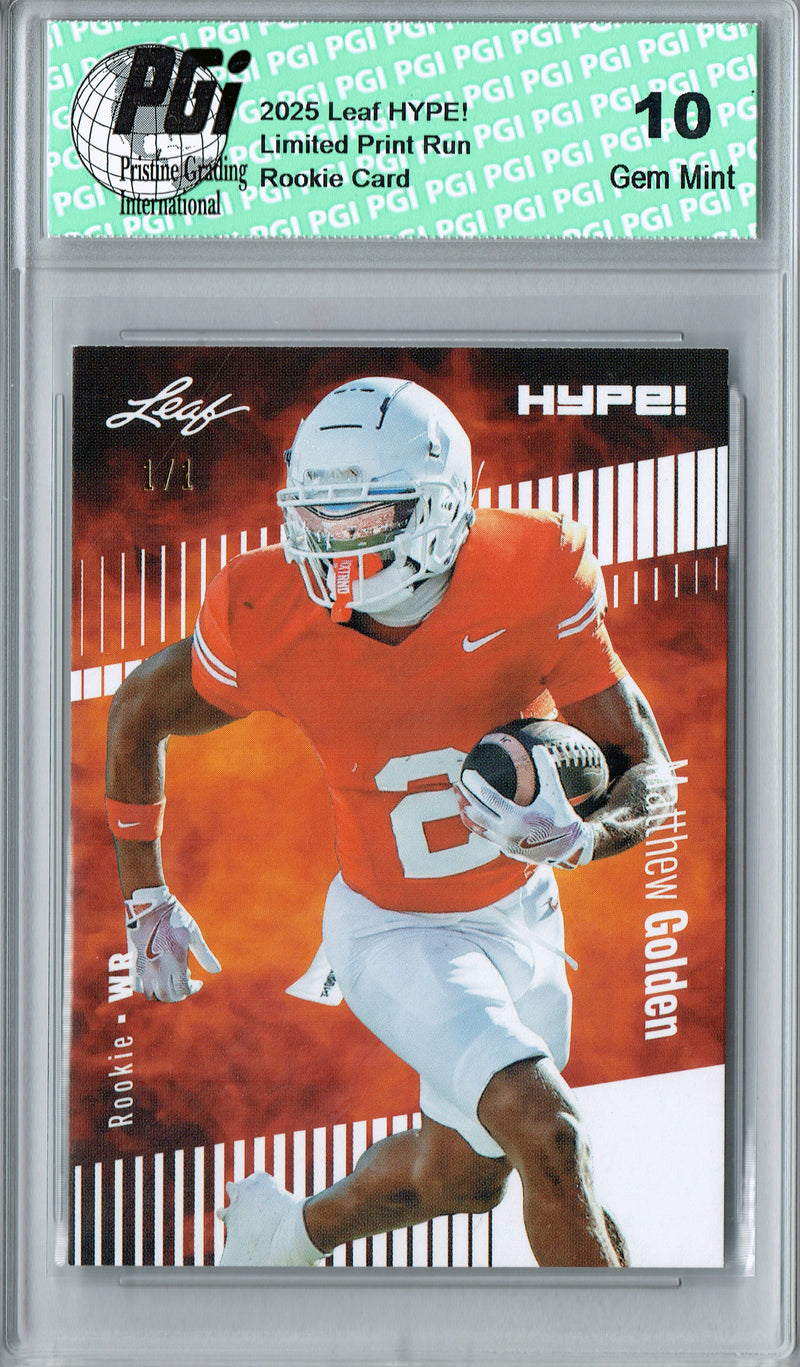 Matthew Golden Rookie Card Green Bay PGI 10 Football Trading Card 2025 Leaf HYPE! #186 White Blank Back 1/1