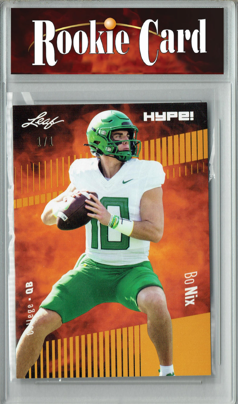Bo Nix Rookie Card Denver Football Trading Card 2023 Leaf HYPE! #103 Gold Blank Back 1/1  Certified Mint+