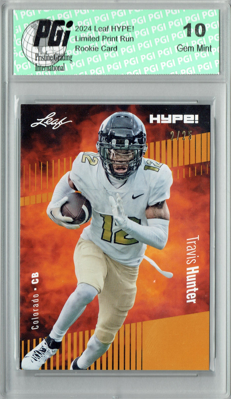 Travis Hunter Rookie Card Jacksonville PGI 10 Gem Mint Football Trading Card 2024 Leaf HYPE! #157 Gold SP 25 Made