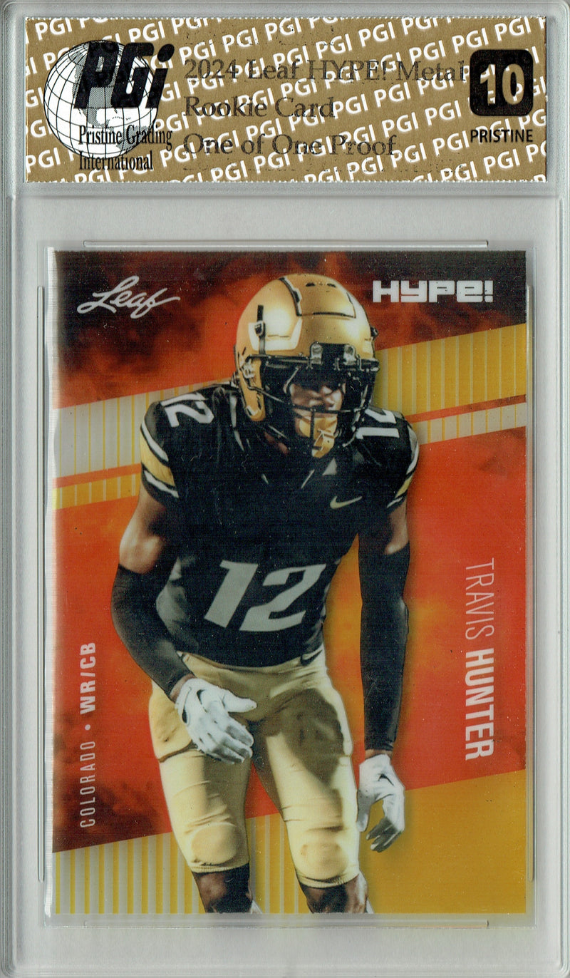 Travis Hunter Rookie Card Jacksonville PGI 10 Gem Mint Football Trading Card 2024 Leaf Metal HYPE! #HM-18 Gold 1/1 Proof