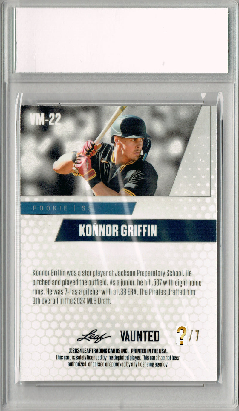 Certified Mint+ Konnor Griffin 2024 Leaf Vaunted Metal #VM-22 Black 7 Made Rookie Card Pittsburgh Pirates