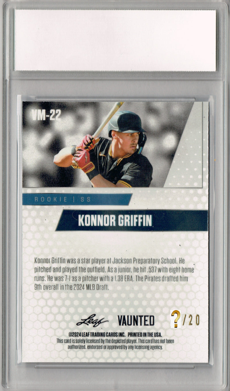 Certified Mint+ Konnor Griffin 2024 Leaf Vaunted Metal #VM-22 Blue 20 Made Rookie Card Pittsburgh Pirates