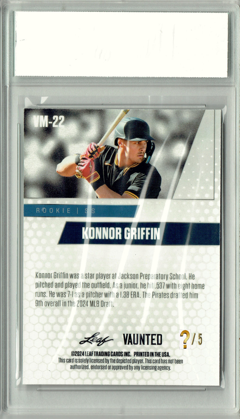 Certified Mint+ Konnor Griffin 2024 Leaf Vaunted Metal #VM-22 Green 5 Made Rookie Card Pittsburgh Pirates