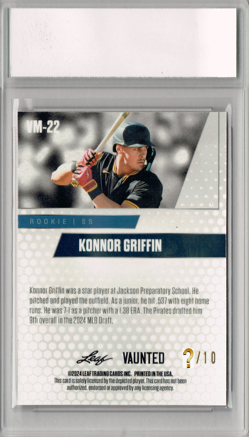 Konnor Griffin 2024 Leaf Vaunted Metal #VM-22 Pink 10 Made Rookie Card PGI 10