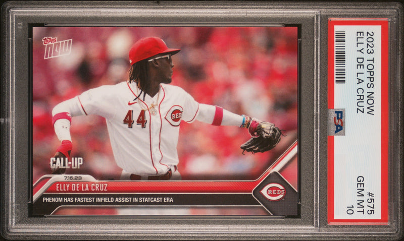 PSA 10 Elly De La Cruz 2023 Topps Now #575 Fastest Infield Assist Rookie Card