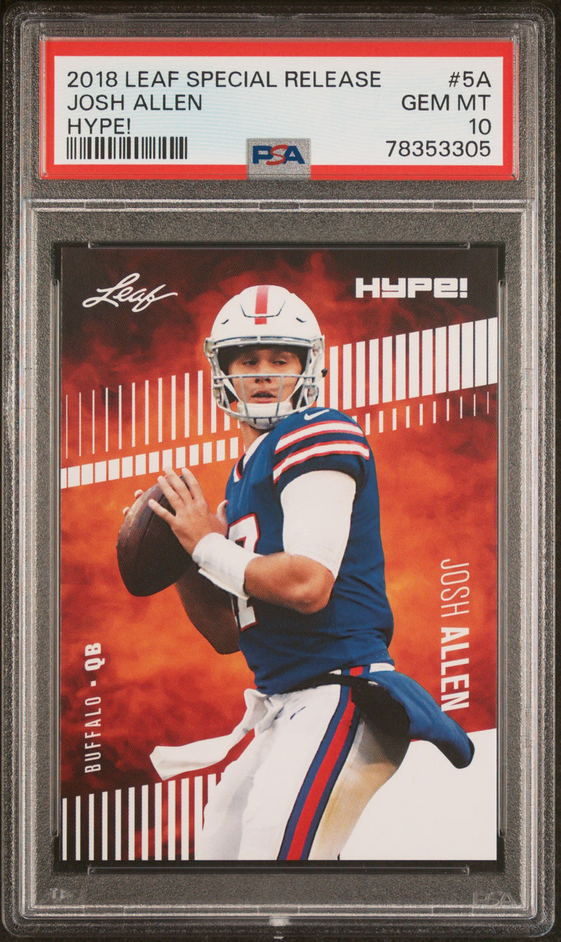 Josh Allen Rookie Card Buffalo Football Trading Card PSA GEM-MT 10 (Gem Mint) 2018 Leaf Hype #5A